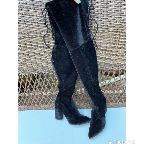 Stuart Weitzman Funland Velvet Black OTK Over The Knee Boots - Picture 8 of 16